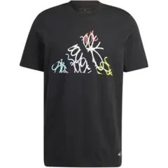 adidas ブラック カラフルロゴ Tシャツ