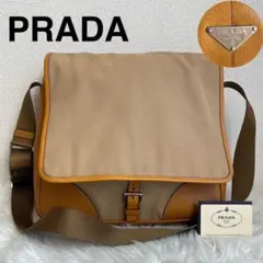 ✨激レア✨ PRADA ショルダーバッグ 肩掛け キャンバス レザー ブラウン