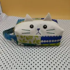 ボックスポーチ④　猫の顔つき　ハンドメイド