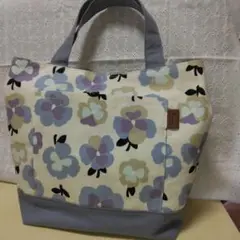 トートバッグ　サブバッグ　セカンドバッグ　花　グレイッシュパープル　ハンドメイド