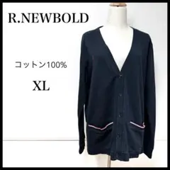 アールニューボールド 綿100% カーディガン XL 紺色　ロゴあり