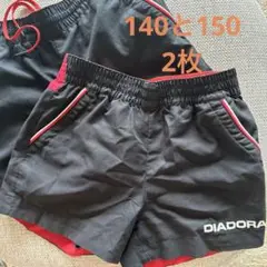 DIADORA ハーフパンツ 黒/赤 サイドポケット付き ￼ 140と150