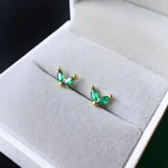 bp010【色違い多数✨】プチピアス ハート グリーンゴールド リーフ ストーン