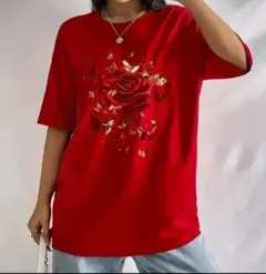 薔薇柄のＴシャツ　6L