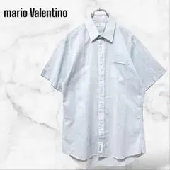 【マリオバレンチノ】半袖ワイシャツ ブルー メンズ 綿 麻 胸ポケット 薄手 上