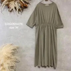 ロゴス 半袖ロングワンピース ウエストゴム カーキ LOGOS 162