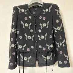 ダイアトリコ シルク混花柄刺繍カーディガン 黒