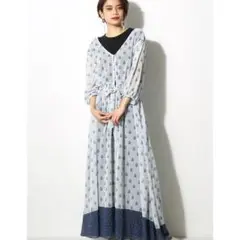 【新品・未使用】AZUL ペイズリー柄 シャツガウン ロングワンピ ブルー