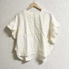 STEFANO リネン100% フリル　半袖ブラウス　M