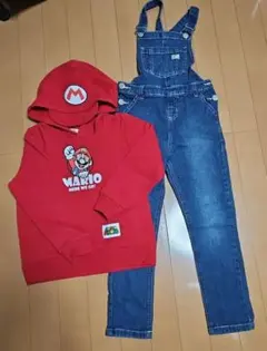 マリオ フード付きパーカー＆オーバーオール 120