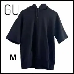 【美品】GU フード付き半袖パーカー 黒 Mサイズ レディースカジュアル　無地