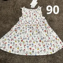 新品　タグ付き　90サイズ　ノースリーブワンピース　ベビー　夏　お花柄　白