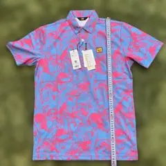 新品Mサイズ　ラウドマウスゴルフメンズUV吸汗速乾フラミンゴブルー半袖シャツ