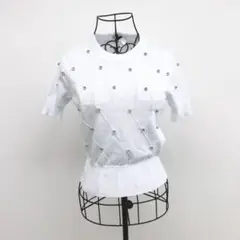 NOSECRETS 半袖ニット トップス M 白 ビジュー 可愛い フェミニン