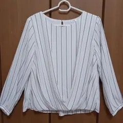 美品　Honeys　秋服　ストライプ 薄手 長袖ブラウス 裏地付き