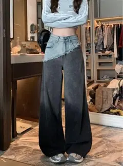 GRL グレイル グラデーションバイカラーワイドデニムパンツ[ks100]