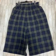 ハートマーケット タータンチェック柄　麻レーヨン　ガウチョ ワイドパンツ　Ｌ