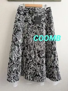 【新品】COOMB 花柄ジャガード　フレアースカート黒白