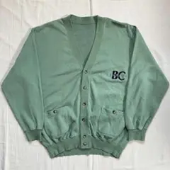 90s 古着 ロゴ刺繍 スウェットカーディガン くすみグリーン ビッグシルエット