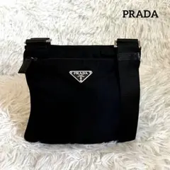 極美品✨プラダ ショルダーバッグ 三角プレート ナイロン 黒 レザー