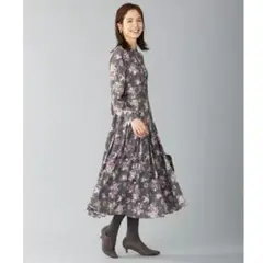 極美品✨ クミキョク　ロングワンピース　リボン　花柄　総柄　近年モデル　3　上品