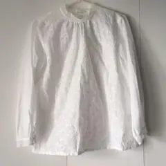 C 【美品】Nîmes ニーム ハイネックリボン柄エンブロイダリー刺繍ブラウス