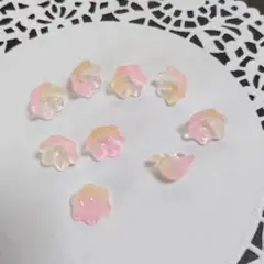 ガラスビーズ フラワー すずらんビーズ 10個 ピンク☓イエロー