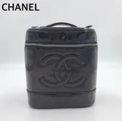 【良品】シャネル バニティバッグ ポーチ エナメル ココマーク ブラック