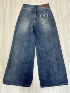 Chico ハートプリントボックスワイドデニムパンツ ブルー サイズ1