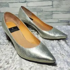 【美品】✨LANVIN パンプス 23.5cm シルバー レザー ビジューヒール
