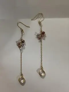 k10 ロングチェーンフックピアス　天然石　刻印k10