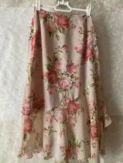IMAGE 花柄シフォンひざ丈スカートS 横にスリットあり