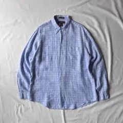 00s USA plaid pattern linen over shirt