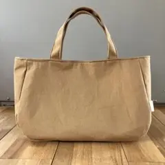 帆布トートバッグ ハンドメイド カフェオレ ボトルホルダー付き