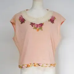 Import Rossa ローズ刺繍 タンクトップピンクベース A-8.52