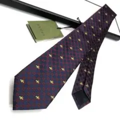 未使用✨タグ付 グッチ GG＆ビー（ハチ） シルクタイ 7CM ネイビー＆レッド