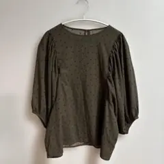 アメリカンホリック　ブラウン×黒ドット柄トップス　サイズL