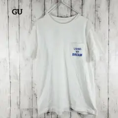 【GU】ジーユー (M) クルーネック コットン Tシャツ ポケット ブリント