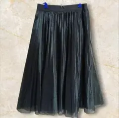 【ダナパリ】チュールスカート　ロング　フレア　プリーツ　ウエストゴム　黒　衣装