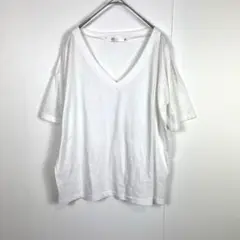 1749V アズールベーシック 半袖　Tシャツ　無地　ホワイト　M　Vネック