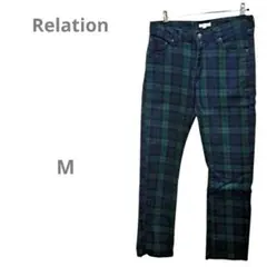 【Relation】チェック柄 スキニーパンツ レディース M 緑