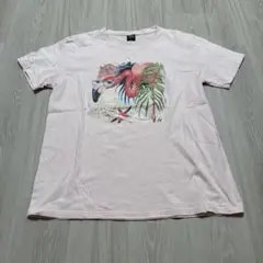 Unknown 半袖　tシャツ　ピンク　アニマル　動物　鳥　アート　XL