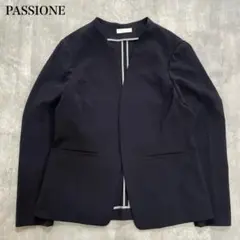 パシオーネ【L】ノーカラージャケット ラップデザイン Vネック オフィススタイル