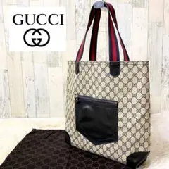 GUCCI トートバッグ GG柄 PVC レザー シェリーライン ネイビー 肩掛