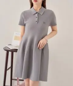 【新品タグ付き】chico 胸刺繍ポロミニワンピース　グレー