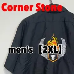 F627【Corner Stone】半袖刺繍シャツ【2XL】