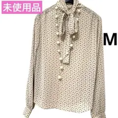 未使用品　his missルリボン付 ブラウス　ハイヒール柄　ベージュ　Ｍ