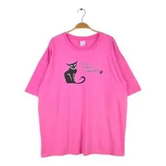 アンヴィル 黒猫 Tシャツ クルーネック ANVIL ピンク XXL 古着