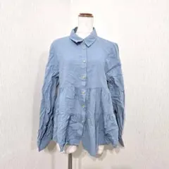FORT POINT ティアードシャツ リネン混ブラウス （M）薄手 ブルー系