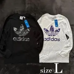 2枚セット adidas アディダス 長袖シャツ ロンT 白 黒 L